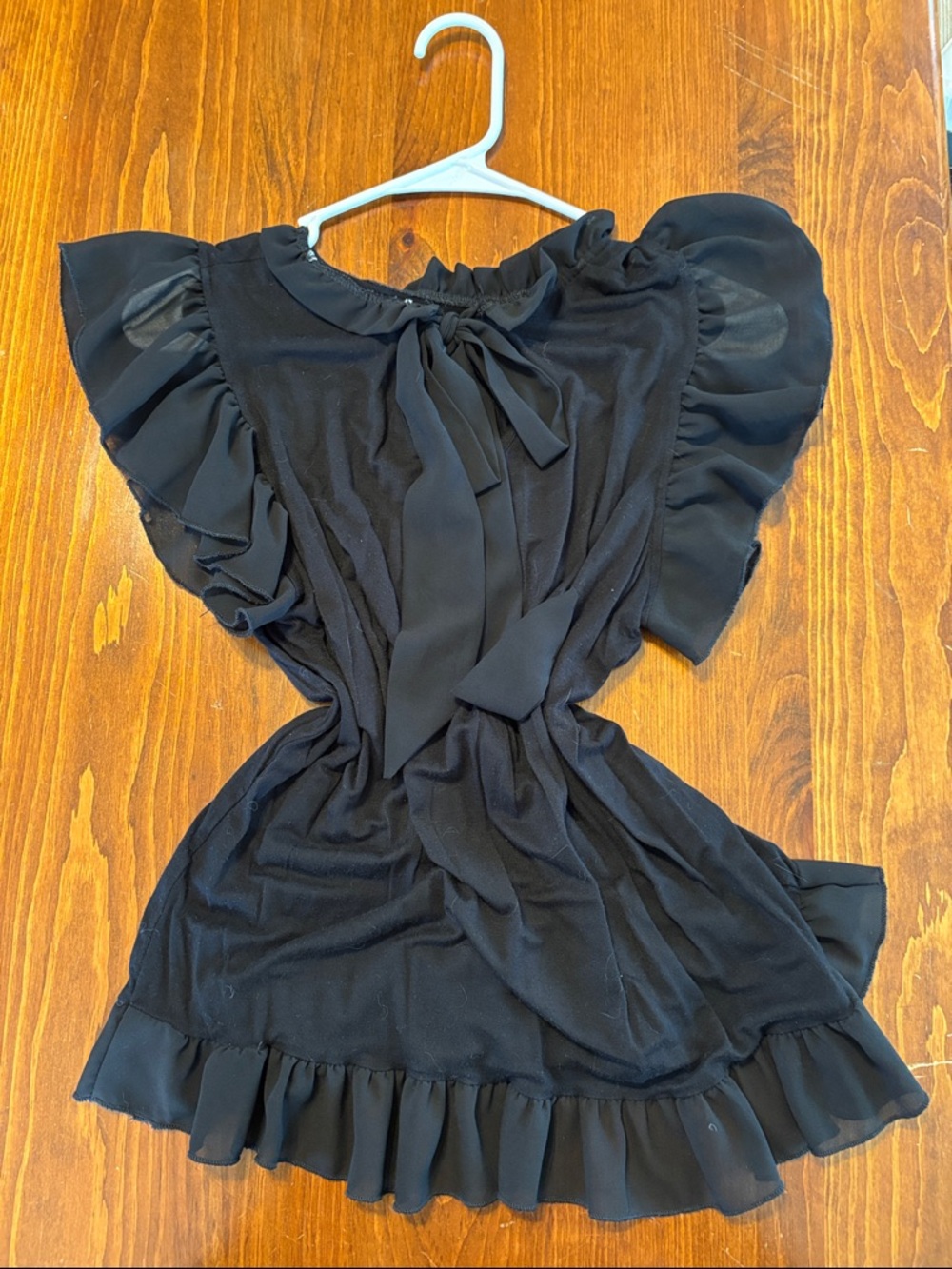 Black Ruffle Tie-Neck Blouse